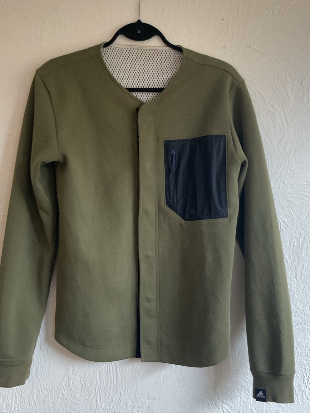 Adidas Unisex Olive Green Lightweight Jacket with Black Chest Pocket